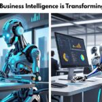 "Agentic Business Intelligence robots analyzing data dashboards and charts, demonstrating how AI agents are revolutionizing automated business intelligence and data-driven decision making"