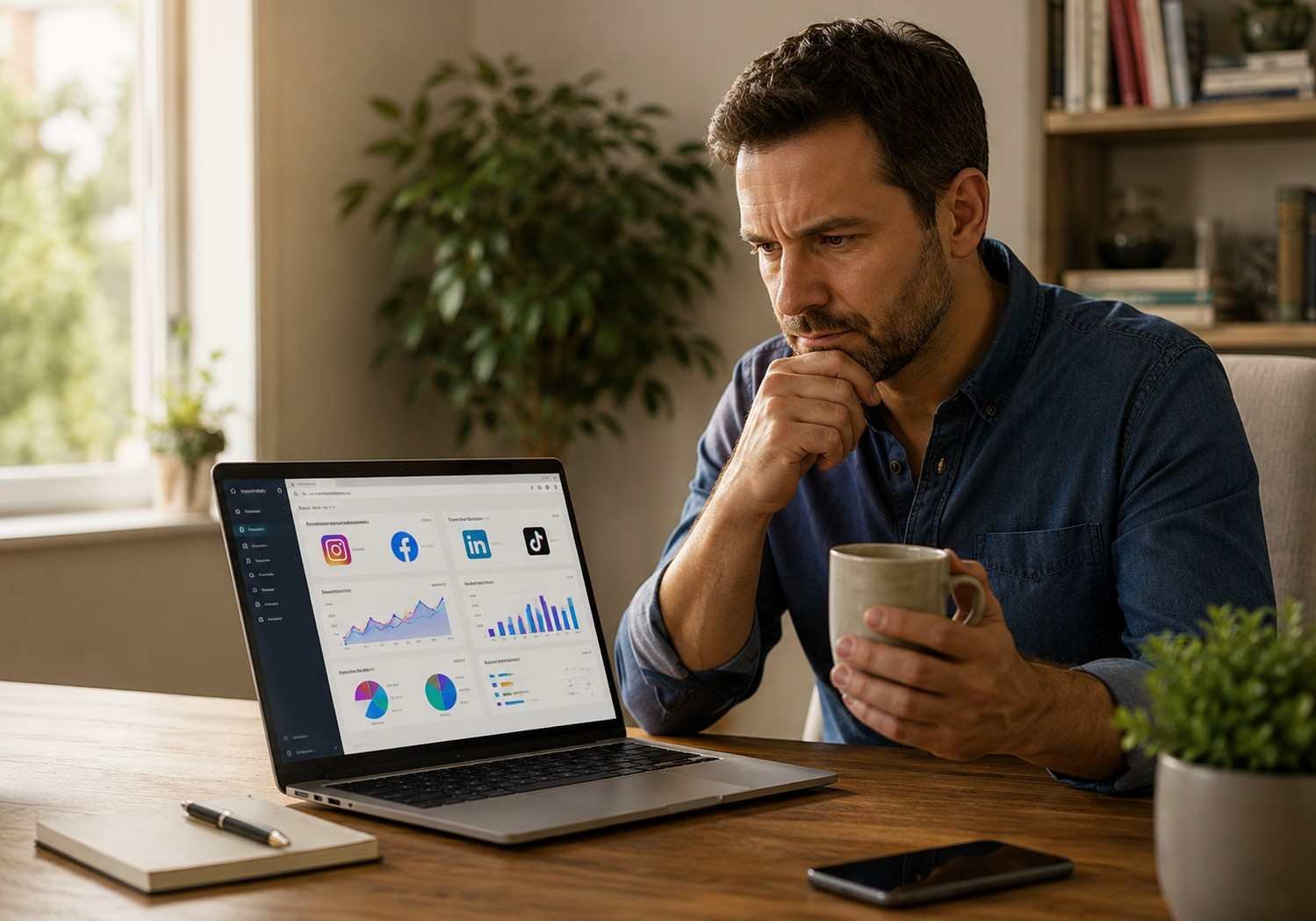 Is Blaze AI legit — business owner reviewing Blaze AI marketing dashboard on laptop