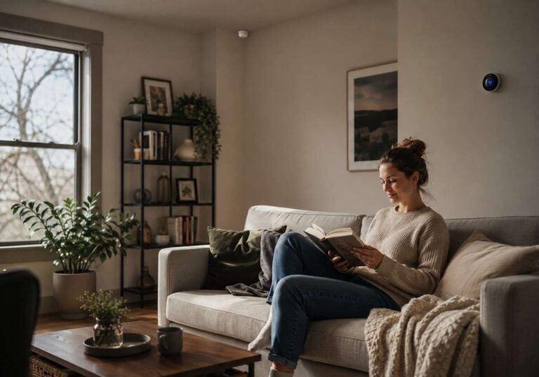 Occupancy measurement tools sensor mounted in a modern living room ceiling corner