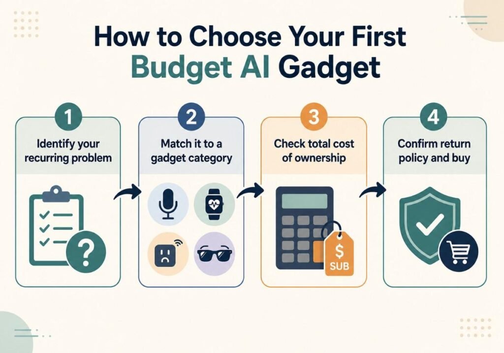 Step by step guide showing how to choose the best budget AI gadgets 2026 under $100 based on your needs and budget
