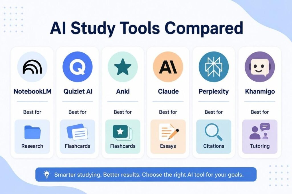 "Infographic comparing AI study tools that are better than ChatGPT by best use case"