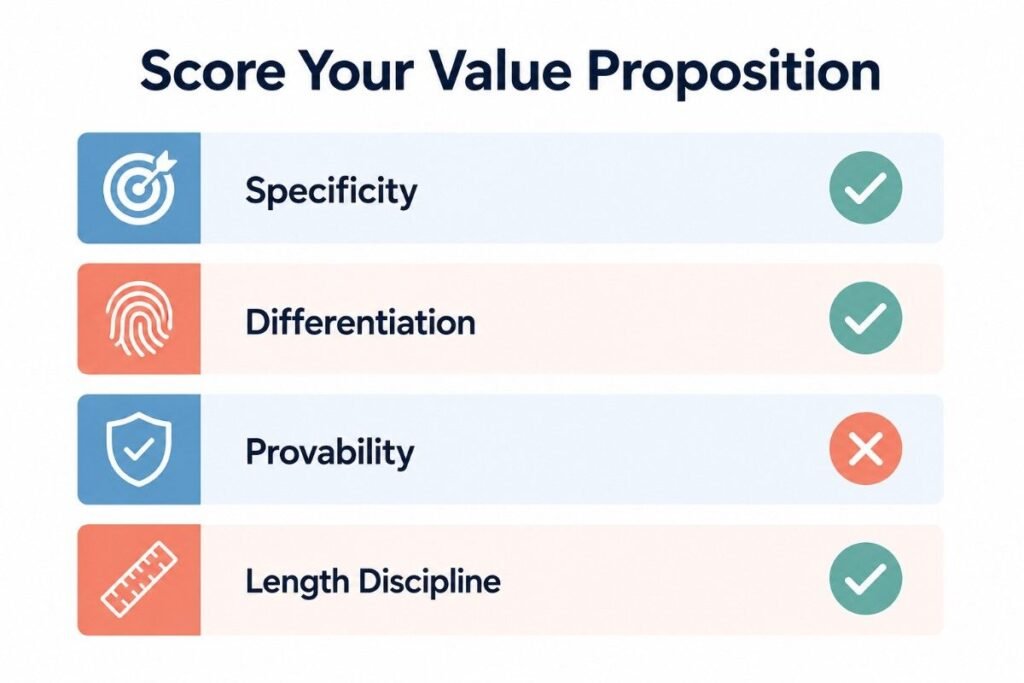 "Value proposition scoring rubric for product hunt profile optimization academic AI writing tool"