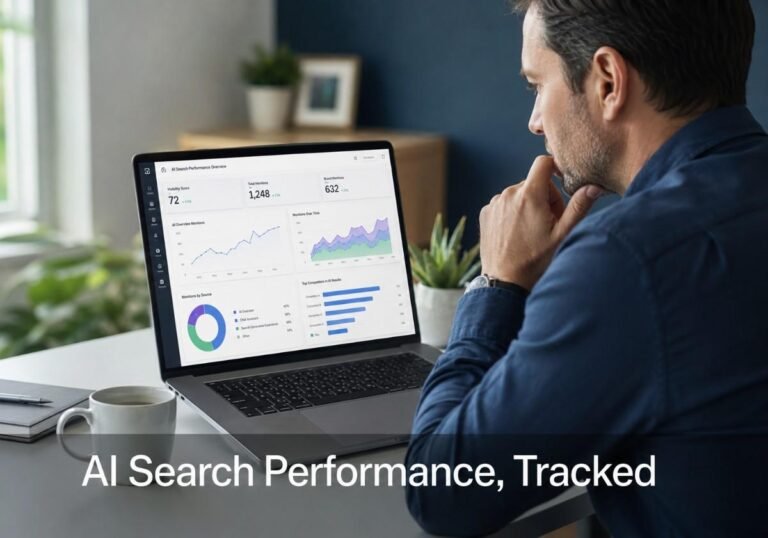 ZipTie AI search performance tool dashboard shown on a laptop screen during brand visibility monitoring