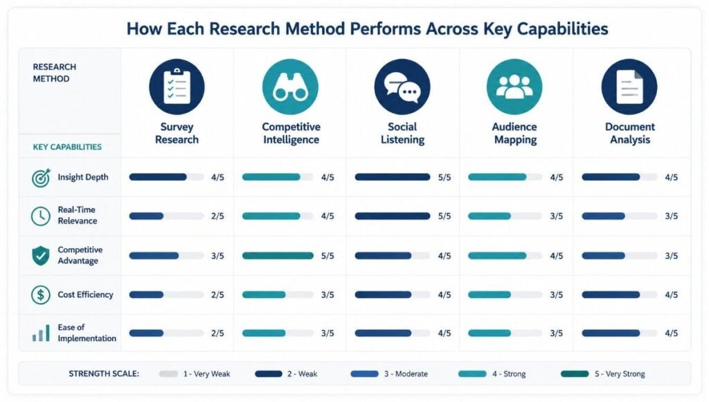 Best AI tools for market research compared by category and use case