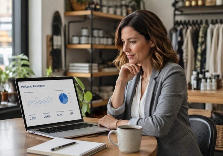 Small business owner reviewing is ai marketing automation affordable for small
