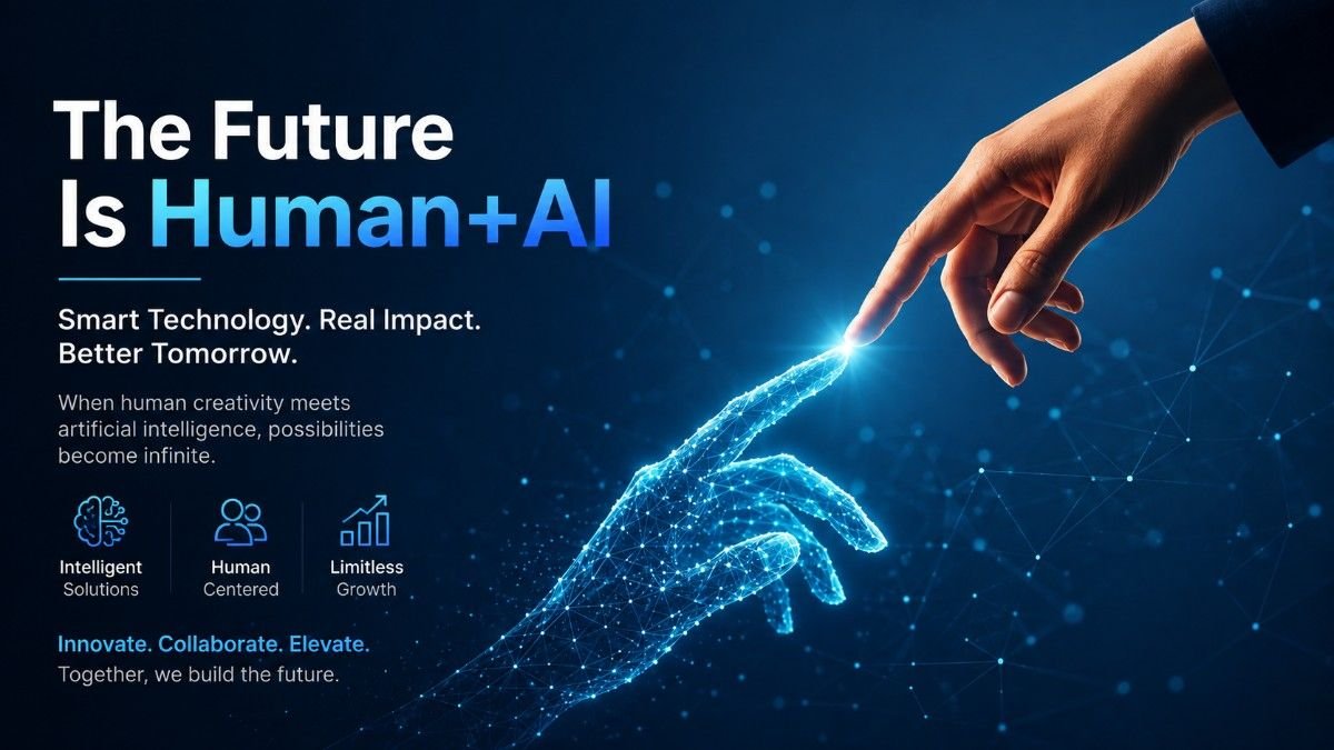 Illustration showing the purpose of AI through collaboration between human intelligence and machine intelligence to improve decision-making and productivity.