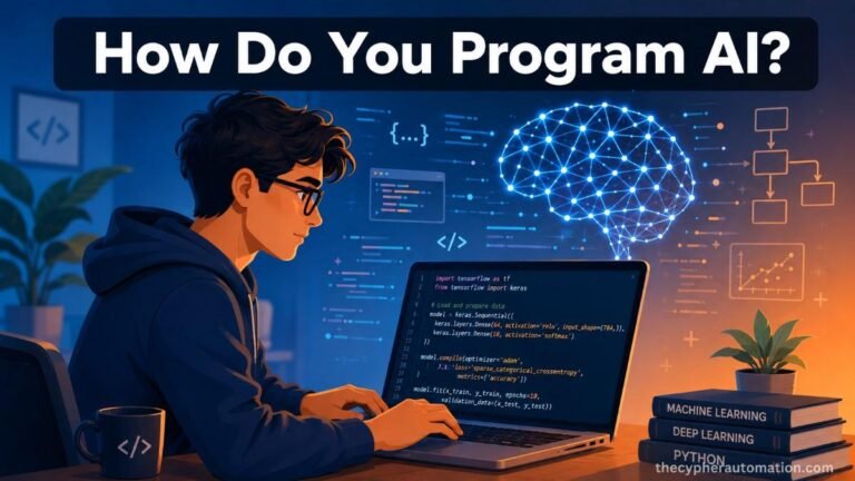 How do you program AI, beginner developer coding on a laptop? thecypherautomation.com