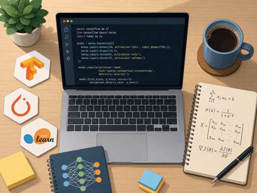 Tools and languages used to learn how do you program AI, Python code and machine learning frameworks