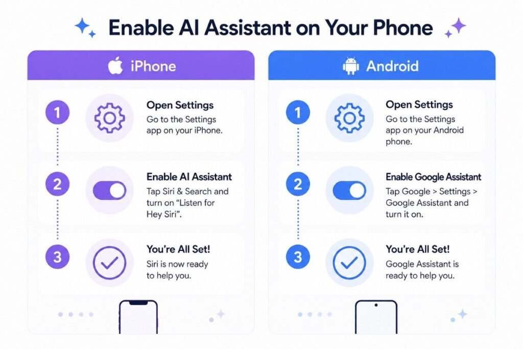 Infographic - how to turn AI on for iPhone and Android step by step